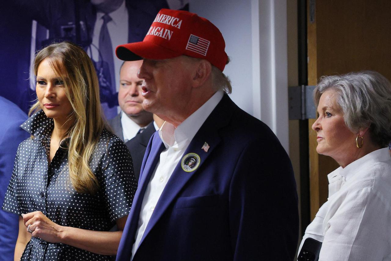 Republican presidential nominee former U.S. President Donald Trump visits campaign workers on Election Day in West Palm Beach