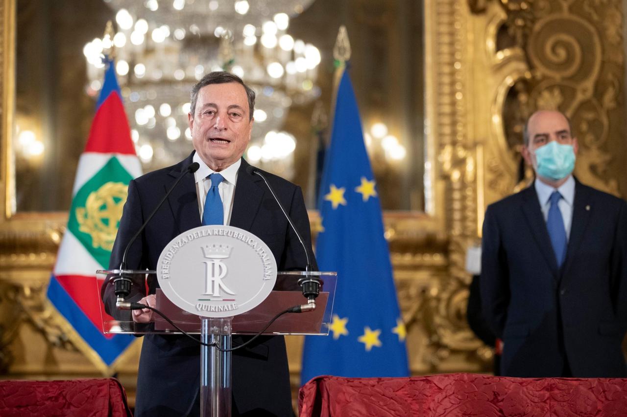 Former European Central Bank President Mario Draghi speaks after his meeting with Italian President Sergio Mattarella in Rome