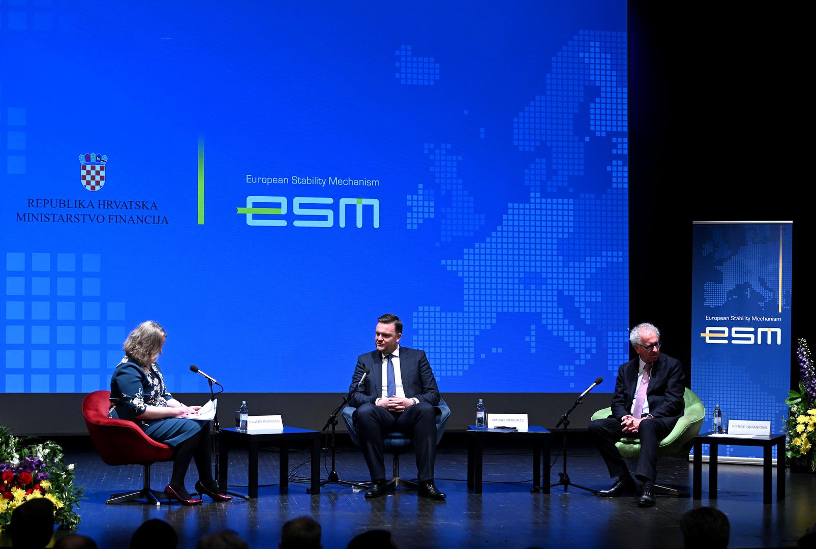 22.05.2023., Zagreb - U koncertnoj dvorani Vatroslav Lisinski predsjednik Vlade Andrej Plenkovic otvorio je konferenciju Ulazak Hrvatske u Europski stabilizacijski mehanizam kao 20. clanica. Marko Primorac, Pierre Gramenga Photo: Marko Lukunic/PIXSELL