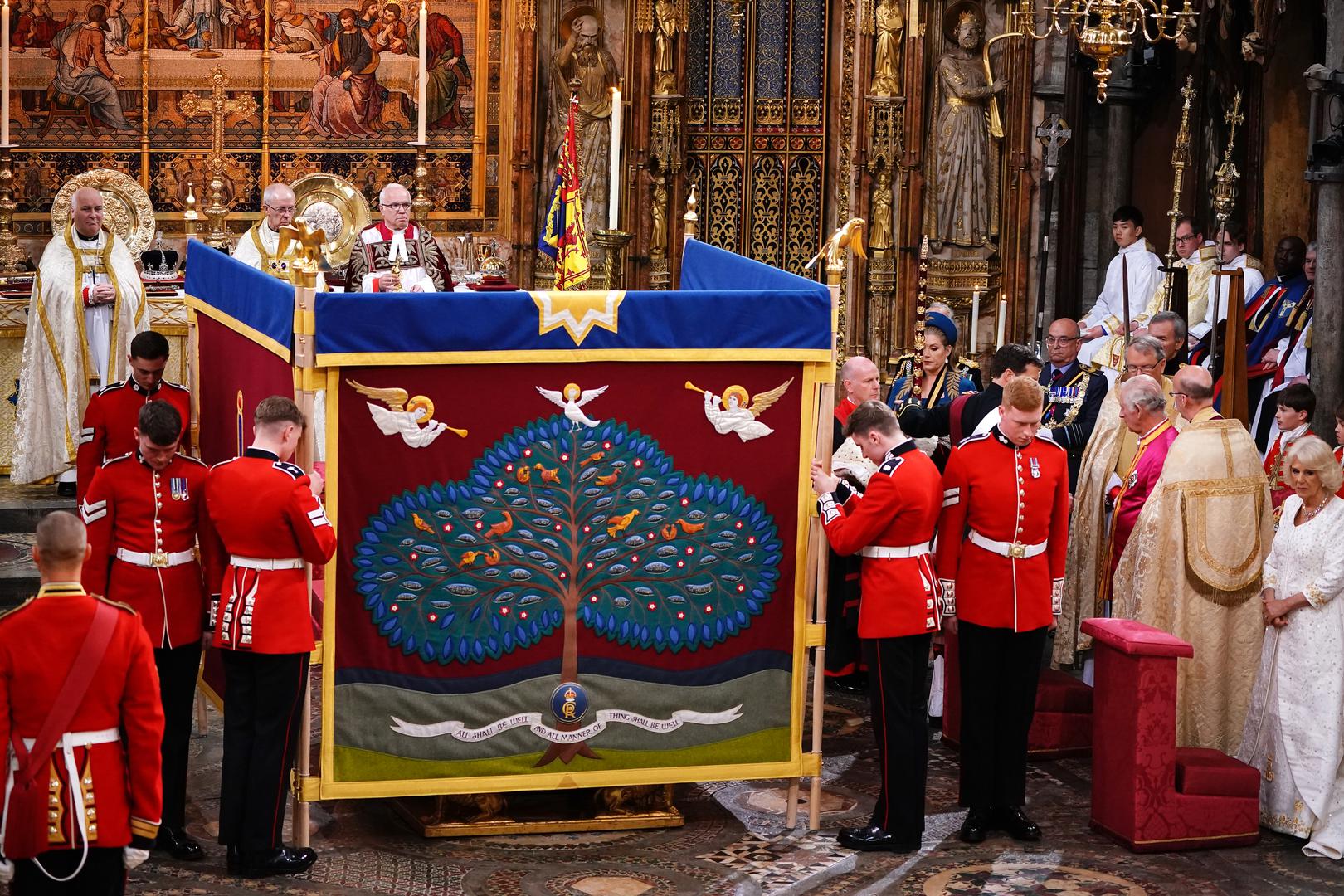 An anointing screen is erected for King Charles III during his coronation ceremony in Westminster Abbey, London. Picture date: Saturday May 6, 2023. Photo: Yui Mok/PRESS ASSOCIATION