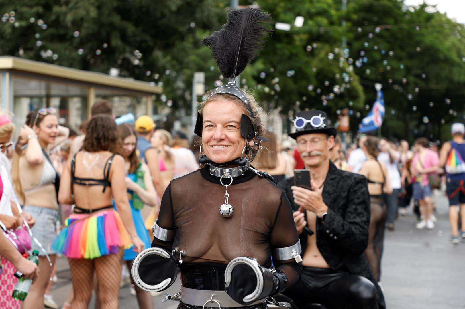 SENSITIVE MATERIAL. THIS IMAGE MAY OFFEND OR DISTURB    People attend a march to celebrate LGBTQ+ rights at the annual pride parade in Vienna, Austria, June 17, 2023. REUTERS/Leonhard Foeger Photo: LEONHARD FOEGER/REUTERS