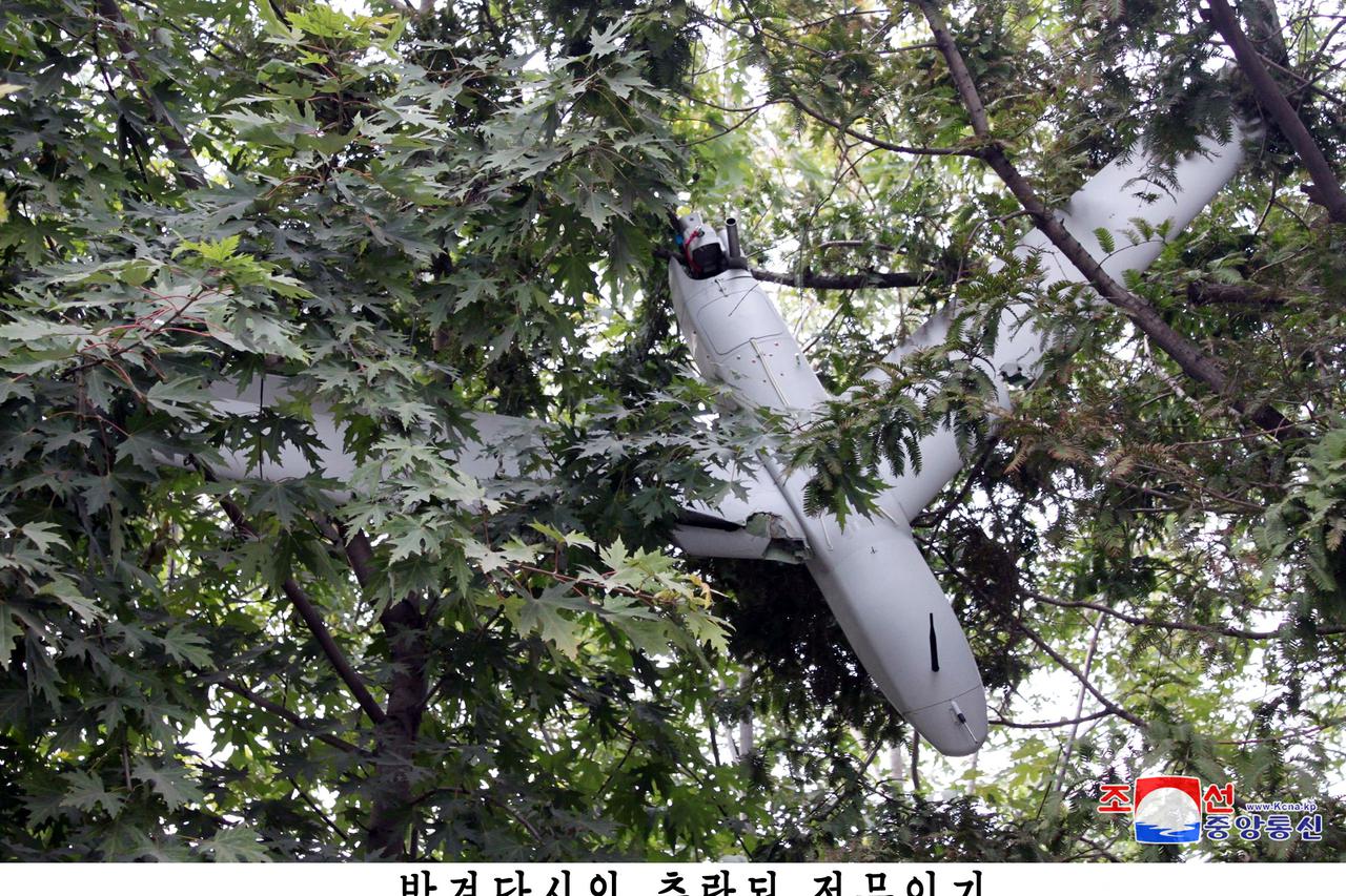 The remains of a crashed drone are shown in a photo released by North Korea's official Korean Central News Agency