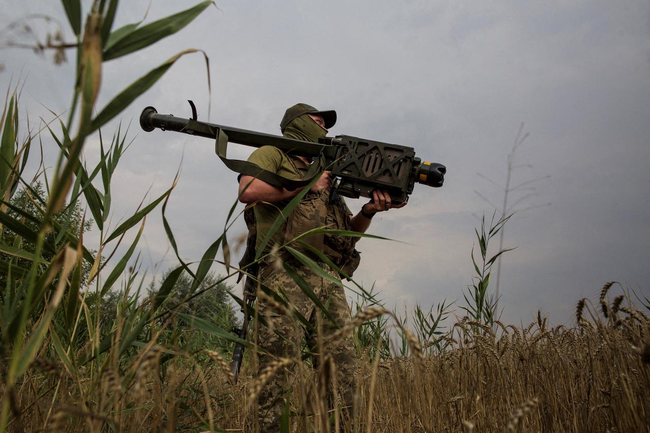 FILE PHOTO: Ukrainian serviceman holds a Stinger anti-aircraft missile at a position in a front line in Mykolaiv region