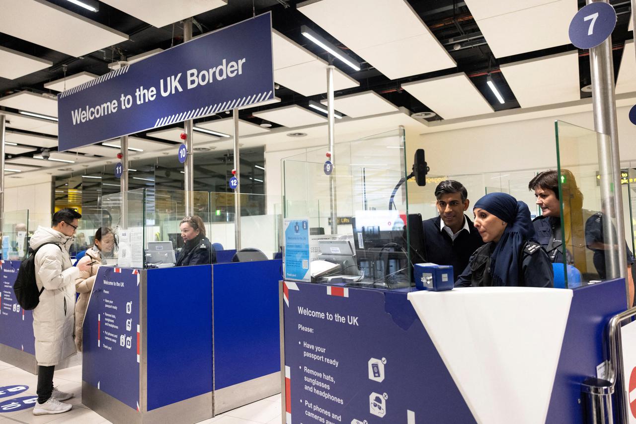 British Prime Minister Sunak visits at Gatwick Airport, on outskirts of London