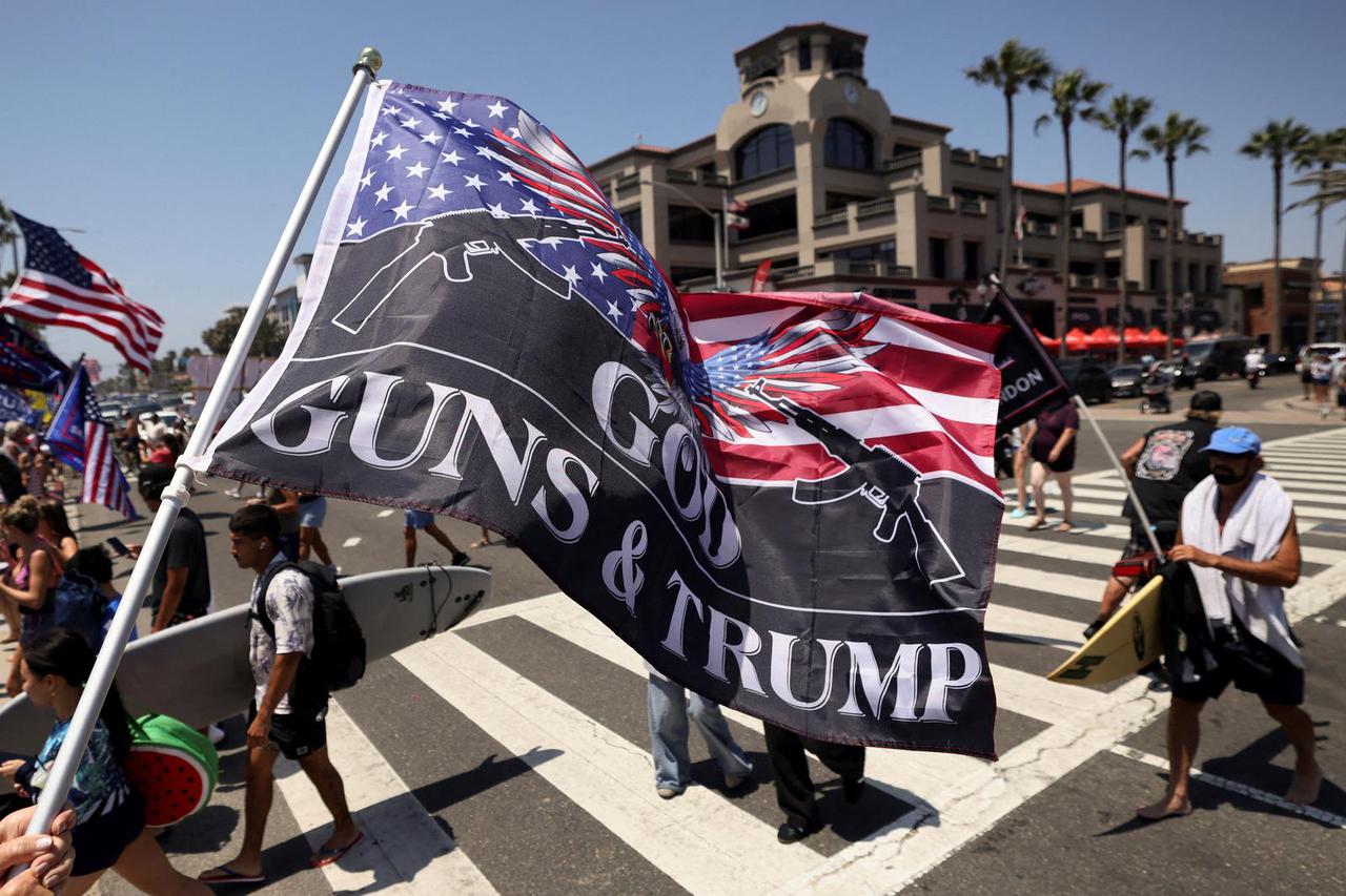 FILE PHOTO: Demonstration in support of former U.S. President Donald Trump, in Huntington Beach