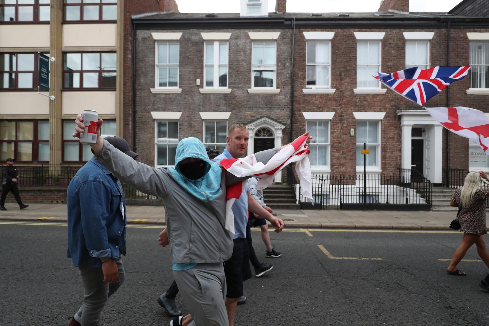 People protest in Sunderland city centre following the stabbing attacks on Monday in Southport, in which three young children were killed. Axel Rudakubana, 17, has been remanded into a youth detention accommodation, charged with three counts of murder, 10 counts of attempted murder and possession of a bladed article, following a knife attack at a Taylor Swift-themed holiday club. Picture date: Friday August 2, 2024. Photo: Scott Heppell/PRESS ASSOCIATION