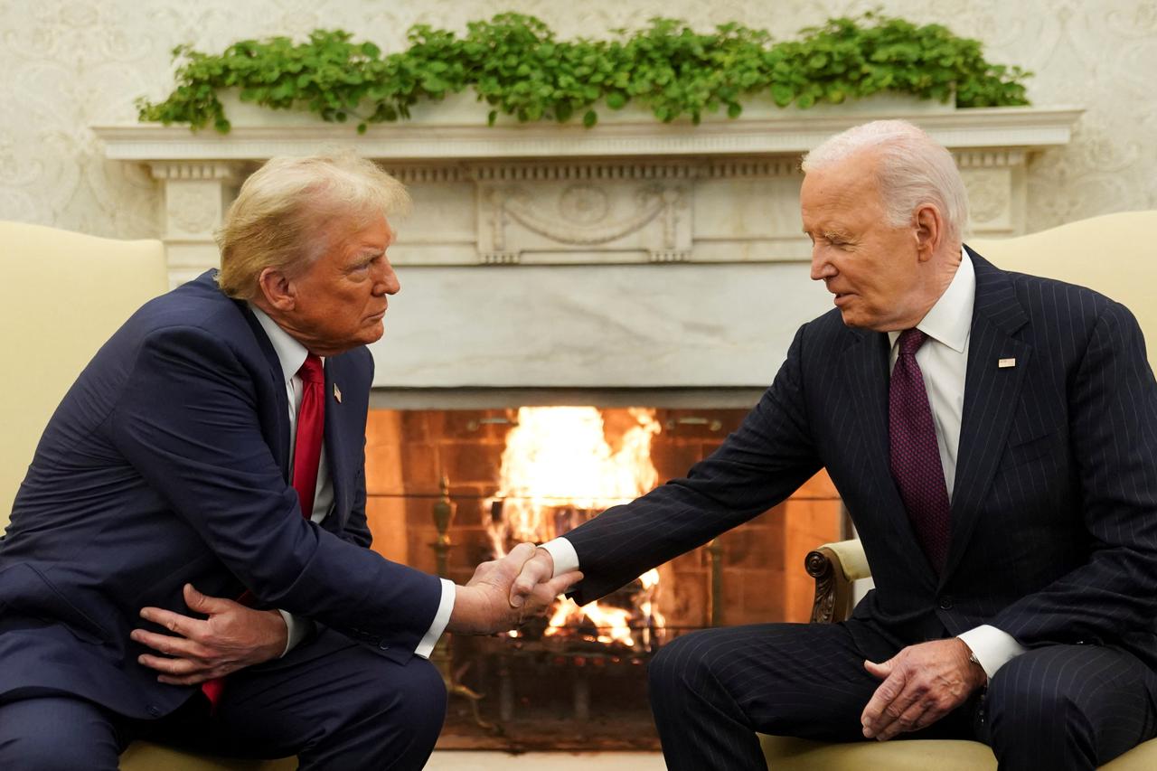 U.S. President Joe Biden meets with President-elect Donald Trump in the Oval Office at the White House in Washington