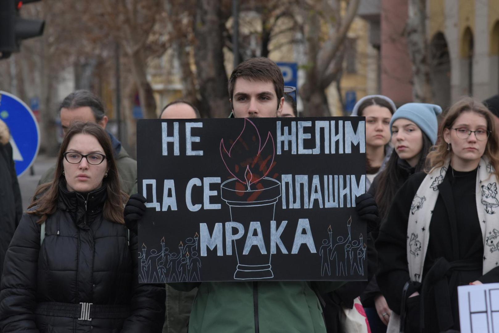 03, January, 2025, Nis -The "Stop, Serbia" campaign in Nis lasted 29 minutes this Friday - for 29 victims, and the post was dedicated to the victims in Novi Sad, but also to those killed in Arilje and Cetinje. Photo: Radule Perisic/ATAImages

03, januar, 2025, Nis - Akcija "Zastani, Srbijo" u Nisu je ovog petka trajala 29 minuta - za 29 zrtava, a posta je odata stradalima u Novom Sadu, ali i ubijenima u Arilju i na Cetinju. Photo: Radule Perisic/ATAImages Photo: Radule Perisic/ATA Images/PIXSEL/PIXSELL