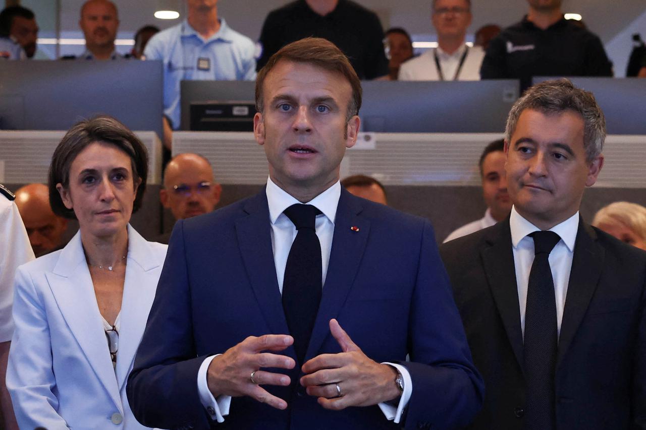 French President Macron meets police forces during the 2024 Paris Olympic Games