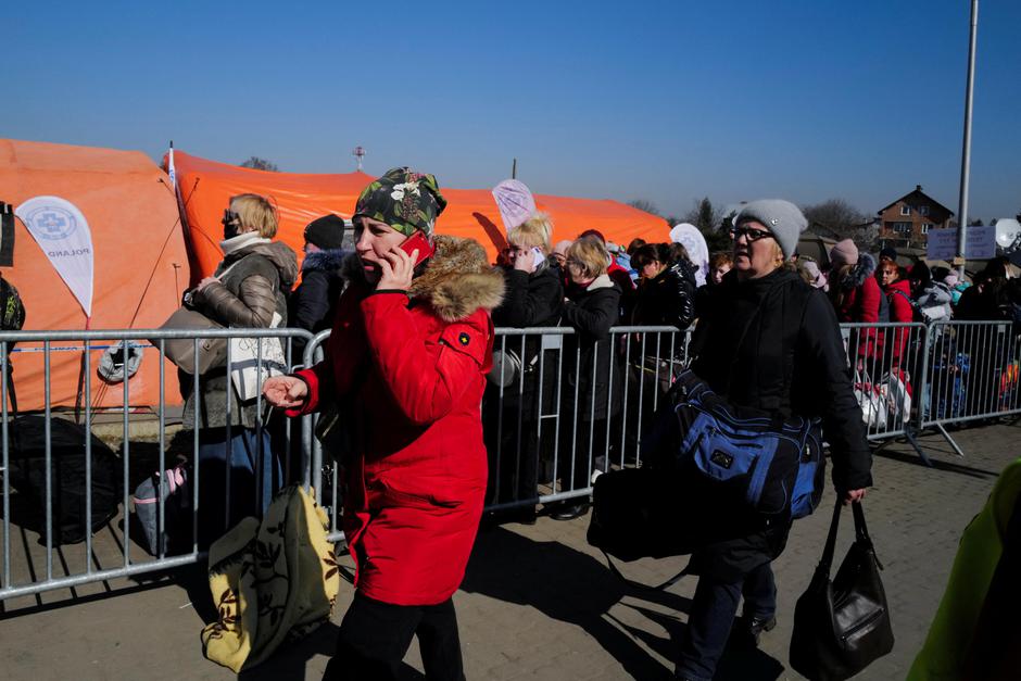 People fleeing Russia's invasion of Ukraine, in Medyka