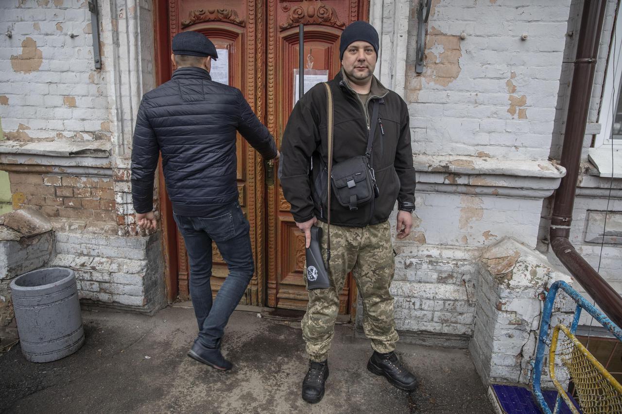 Volunteers at a Ukrainian army recruitment centre in central Dnipro 