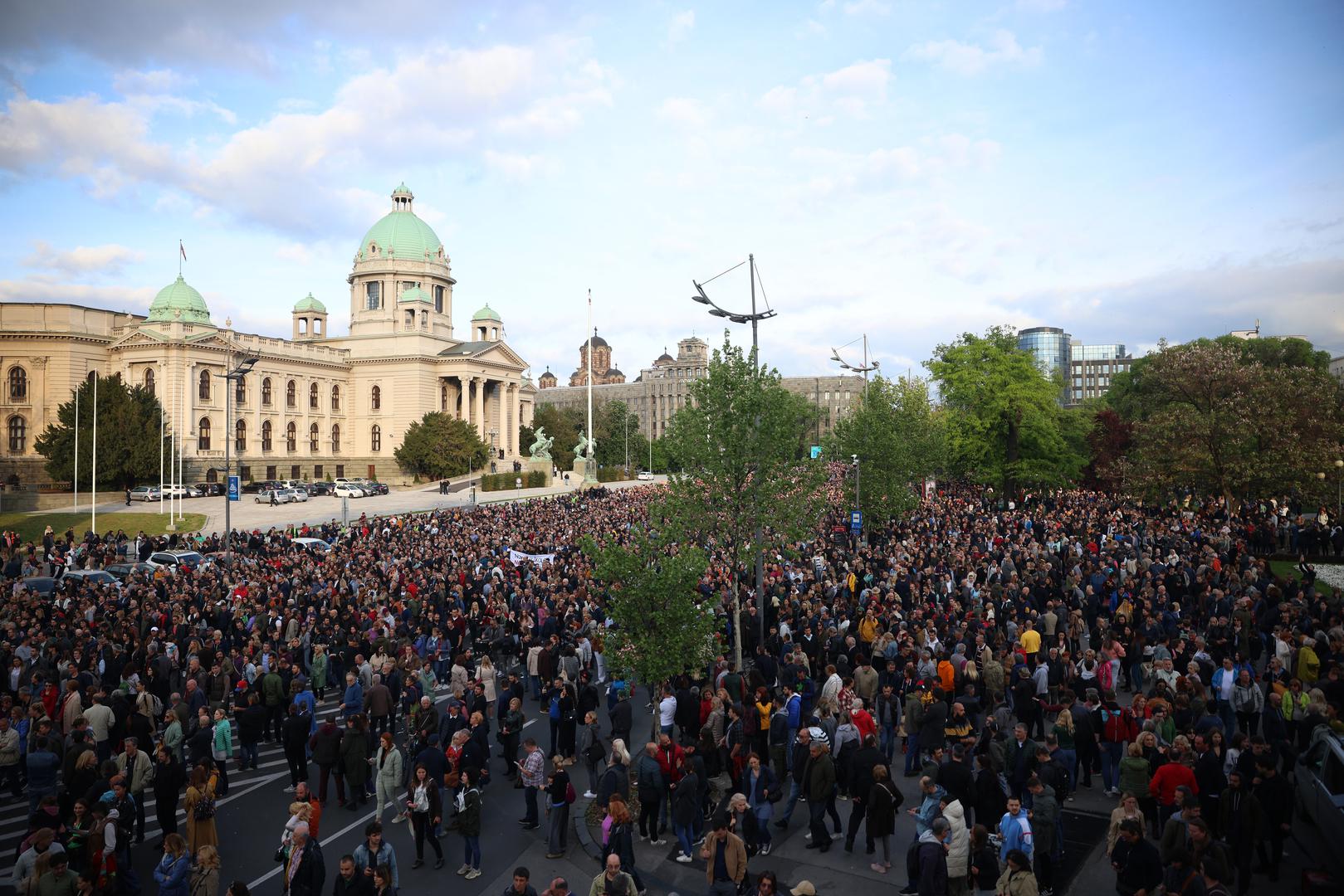 08.05.2023., Beograd, Srbija - Na platou ispred Narodne skupstine organiziran je prosvjedni skup "Srbija protiv nasilja" kako bi se izborili da se tragicni dogadjaji vise ne ponove. Na skupu su dobrodosli svi no uvjet je da izostane obracanje politicara. Photo: Armin Durgut/PIXSELL