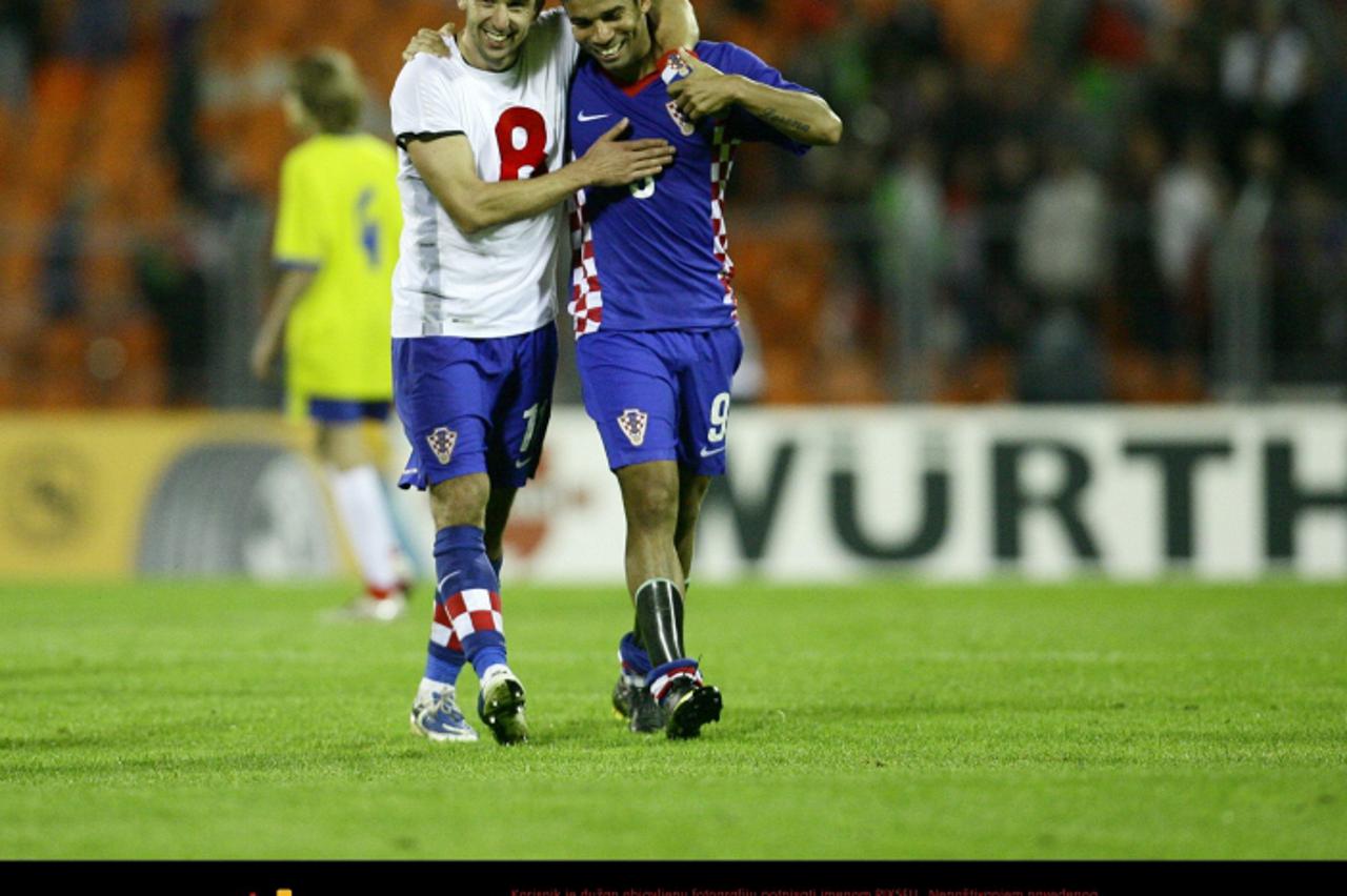 '12.08.2009. Minsk, Bjelorusija - Na stadionu Dinamo u Minsku danas je odigrana kvalifikacijska utakmica za Svjetsko nogometno prvenstvo izmedju Hrvatska i Bjelorusija. Dario Srna, Eduardo Da silva Ph