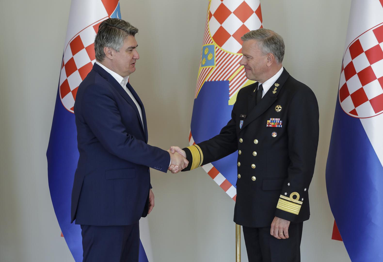 26.05.2022., Zagreb - Predsjednik Republike Zoran Milanovic primio je u posjet admirala Roba Bauera, predsjedavajuceg Vojnog odbora NATO-a. Photo: Jurica Galoic/PIXSELL