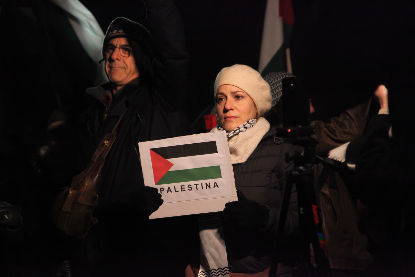 13.1.2024., Trg zrtava fasizma, Zagreb - U sklopu medjunarodnog dana akcije za trajni prekid vatre u Pojasu Gaze, na Trgu zrtava fasizma organiziran je skup pod nazivom “Zivot, sloboda, pravda - mars za Palestinu”. Photo: Luka Batelic/PIXSELL