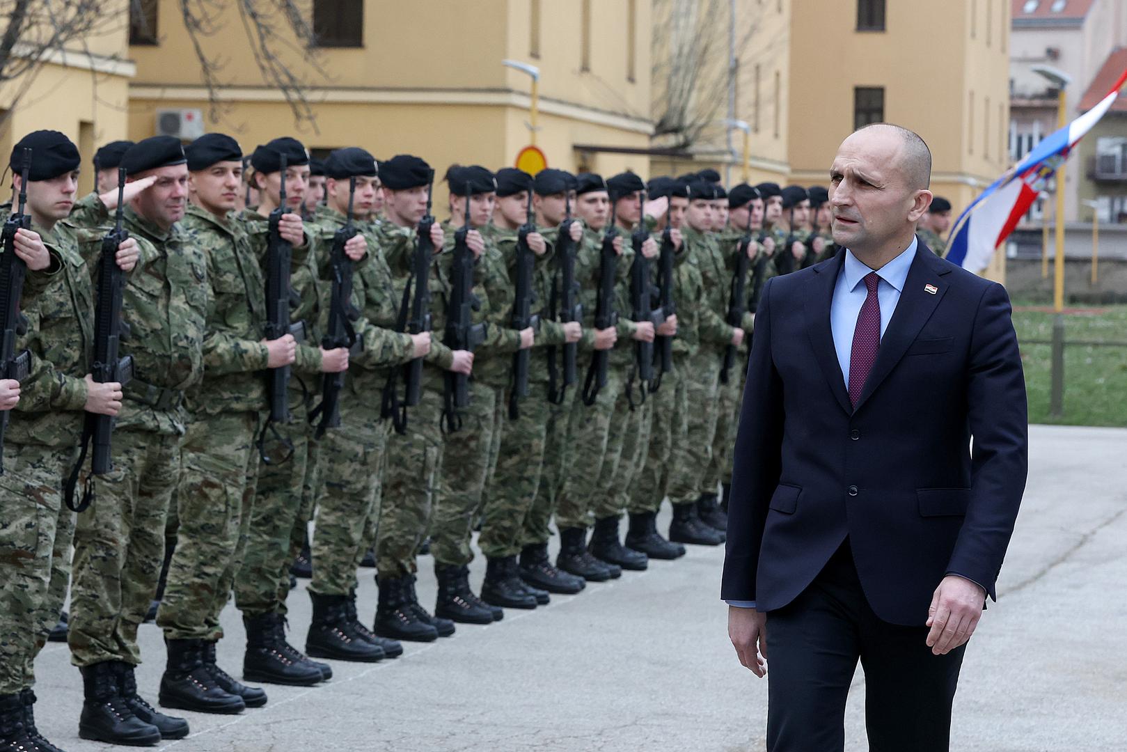 09.02.2024., Zagreb - Na Hrvatskom vojnom ucilistu Dr. Franjo Tudjman odrzana je svecana promocija 15. i 16. narastaja kadeta diplomskih studija Vojno inzenjerstvo i Vojno vodjenje i upravljanje te 15., 16. i 17. narastaja prijediplomskih studija Vojno inzenjerstvo i Vojno vodenje i upravljanje. Svecanosti je nazocio potpredsjednik Vlade RH i ministar obrane Ivan Anusic, te Robert Hranj, Slaven Zdilar, Andrija Kozina i Stjepan Lakusic. Photo: Goran Stanzl/PIXSELL