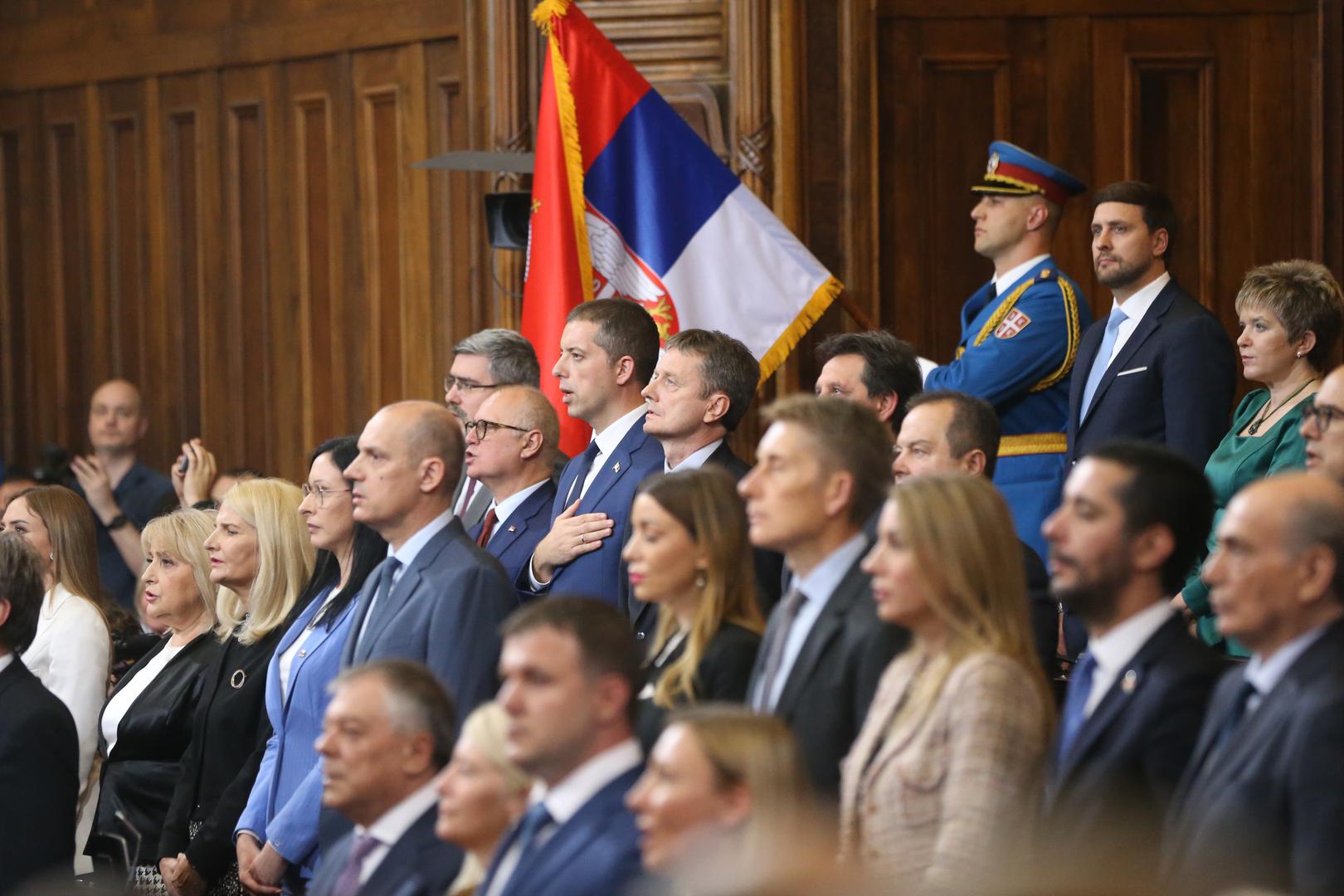 02, May, 2024, Belgrade - The Prime Minister of the Republic of Serbia, Milos Vucevic, and the ministers took the oath in the Assembly of the Republic of Serbia, and with that, their mandate officially began. Photo: F.S./ATAImages

02, maj, 2024, Beograd - Predsednik Vlade Republike Srbije Milos Vucevic i ministri polozili su zakletvu u Skupstini Republike Srbije, a time je poceo i zvanicno da im tece mandat. Photo: F.S./ATAImages Photo: F.S./ATAImages/PIXSELL