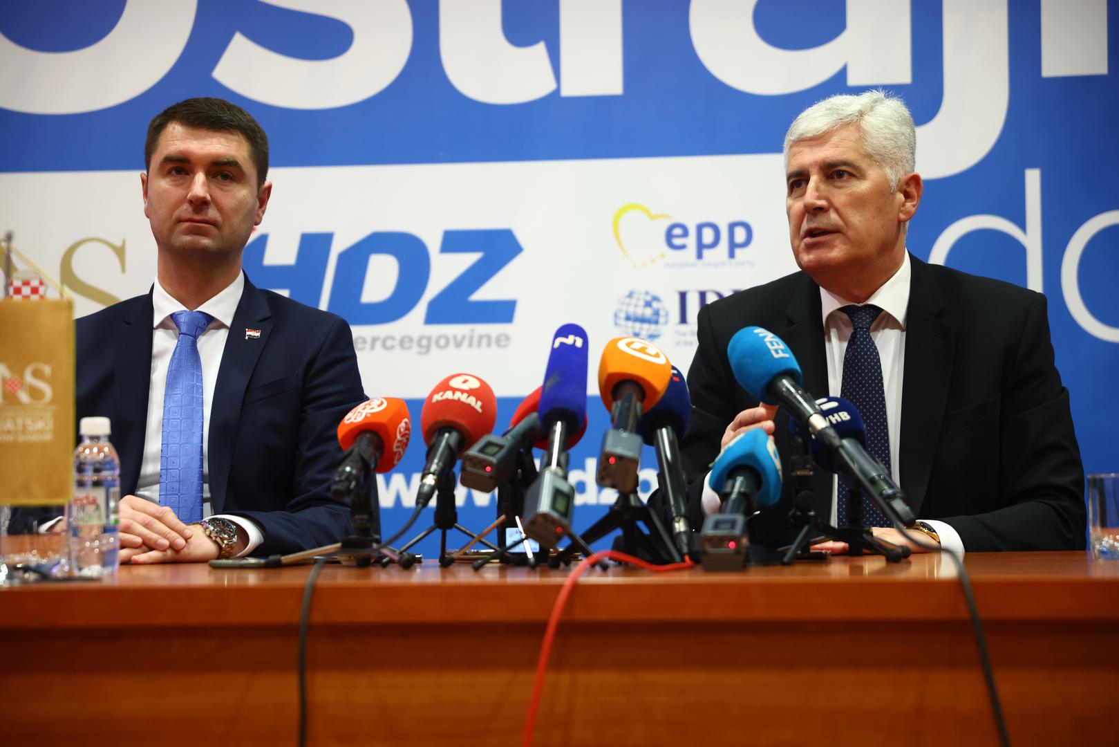 20.02.2023., Mostar, Bosna i Hercegovina - Dragan Covic, predsjednik HDZ-a BiH i Hrvatskog narodnog sabora BiH odrzao sastanak sa ministrom gospodarstva i odrzivog razvoja u Vladi Republike Hrvatske Davorom Filipovicem.  Photo: Denis Kapetanovic/PIXSELL