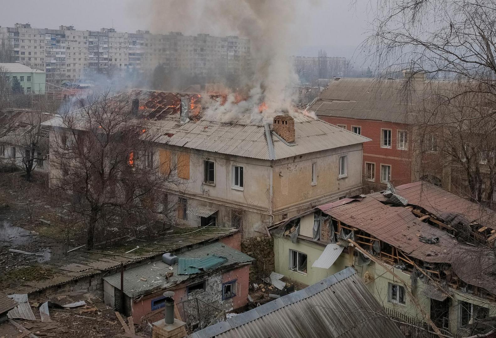 A general view shows buildings damaged by a Russian military strike, amid their attack on Ukraine, in the frontline city of Bakhmut, in Donetsk region, Ukraine February 27, 2023. REUTERS/Alex Babenko Photo: Stringer/REUTERS