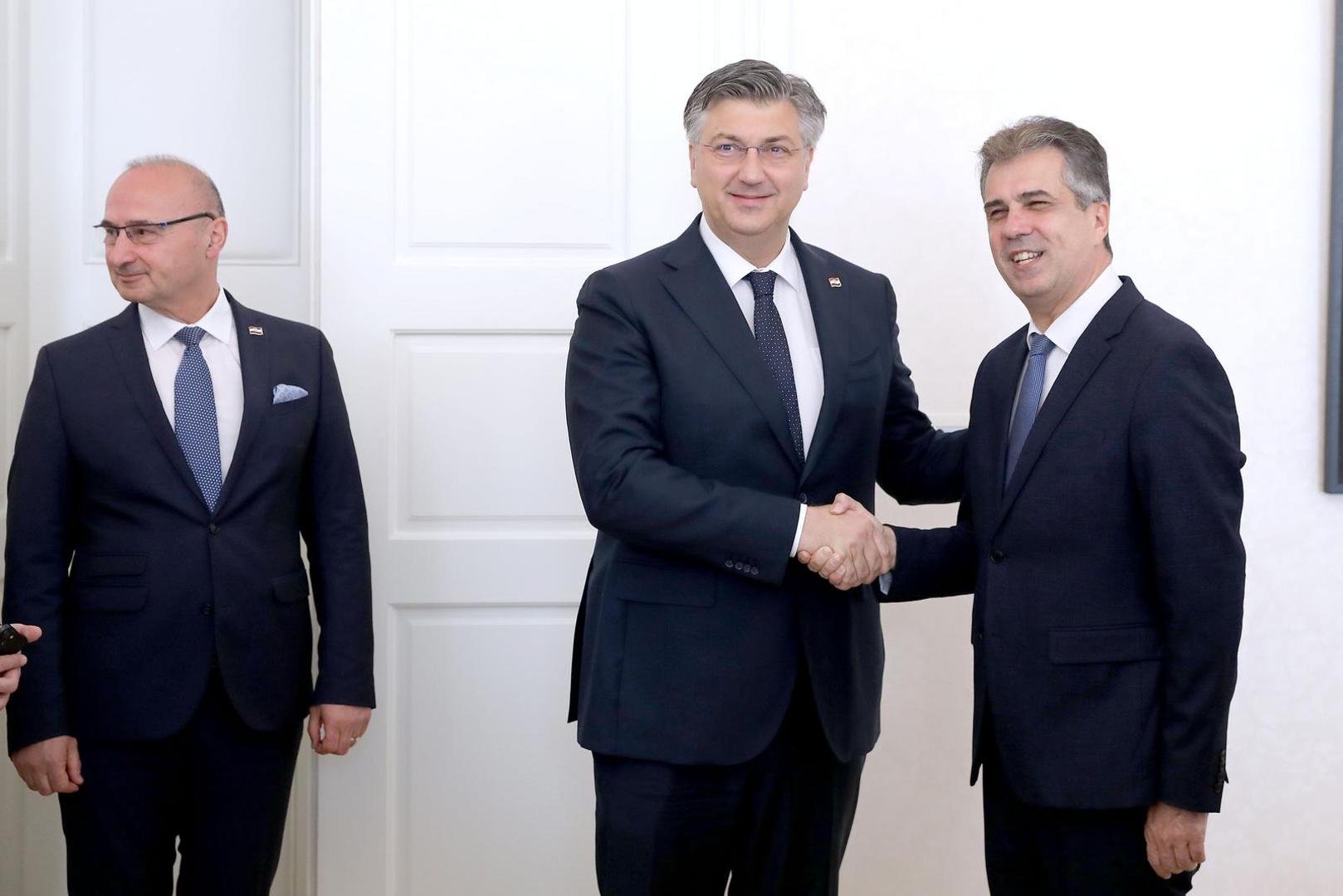 29.05.2023., Zagreb - Predsjednik Vlade Andrej Plenkovic primio je u Banskim dvorima ministra vanjskih poslova Drzave Izrael Elija Cohena. Photo: Patrik Macek/PIXSELL