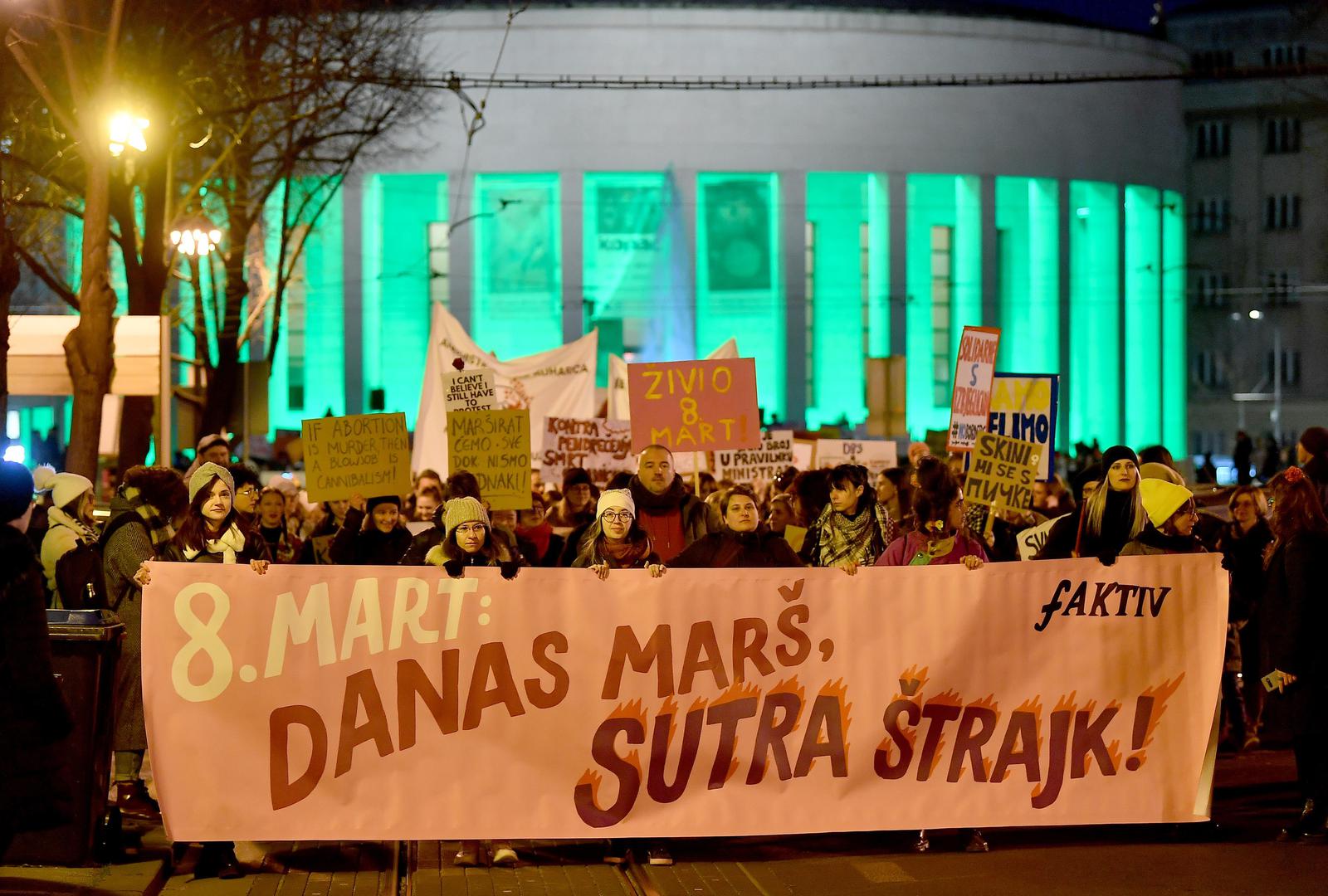 08.03.2022., Zagreb - Na Trgu zrtava fasizma odrzan prosvjedni mars pod parolom Danas mars, sutra strajk. Photo: Marko Lukunic/PIXSELL