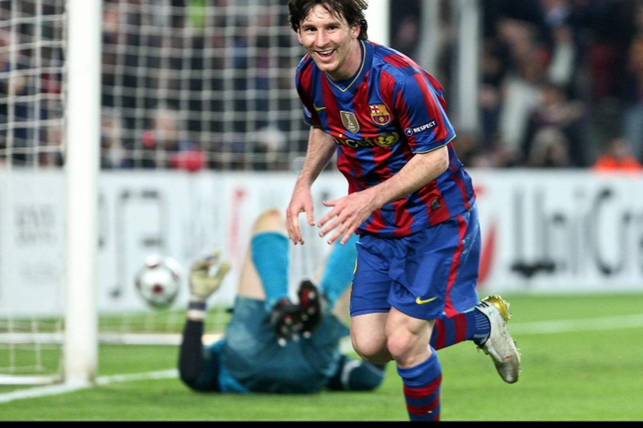 '06.04.2010, Stadio Camp Nou, Barcelona, ESP, UEFA CL, FC Barcelona vs Arsenal FC, im Bild FC Barcelona\'s Lionel Messi feiert sein viertes Tor an diesem Abend gegen Arsenal,  Foto: nph /  Acero *** L