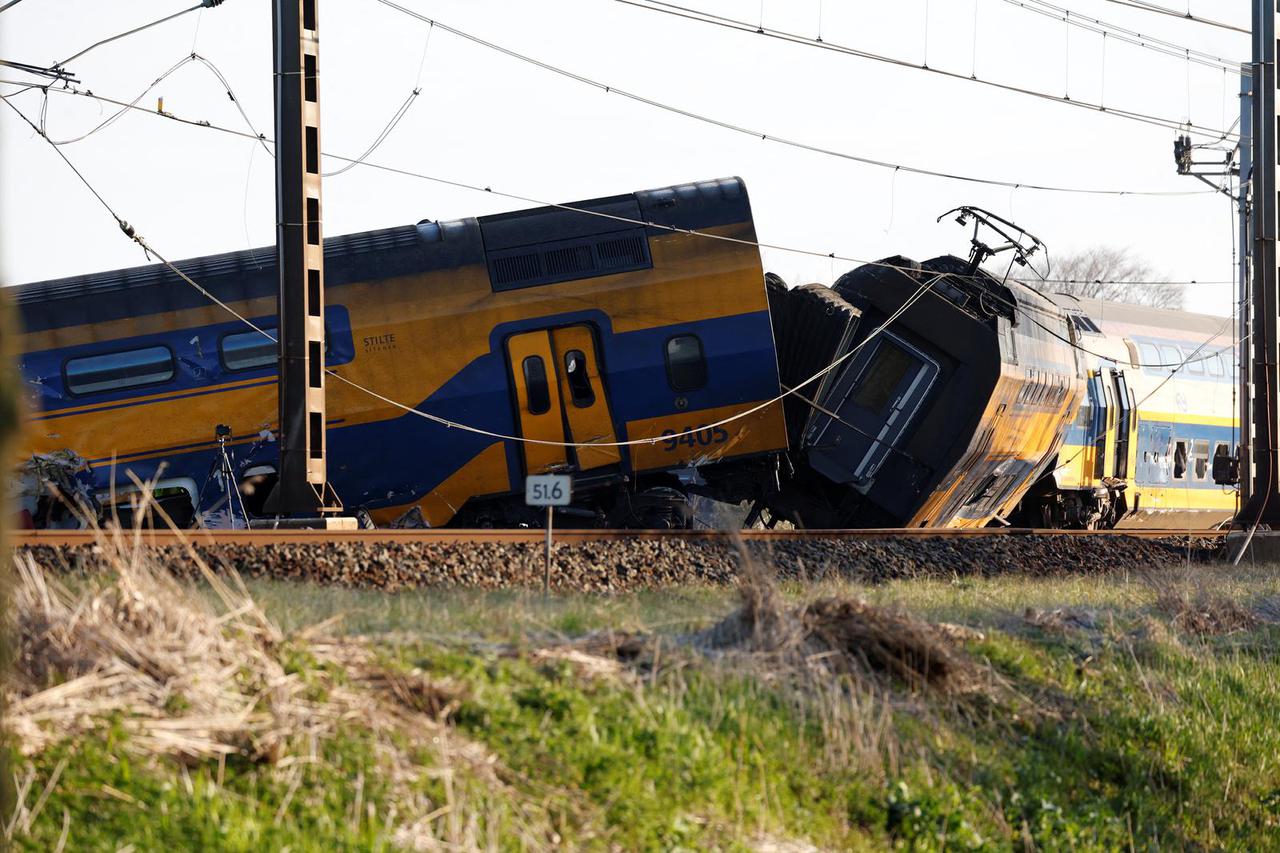 Aftermath of the derailment of a passenger train, in the Netherlands