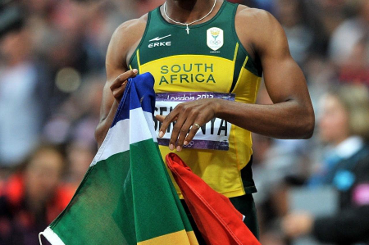 'South Africa\'s Caster Semenya celebrates after finishing second in the Women\'s 800m Final during Day 15 of the London 2012 Olympics at the Olympic Stadium, London.Photo: Press Association/PIXSELL'