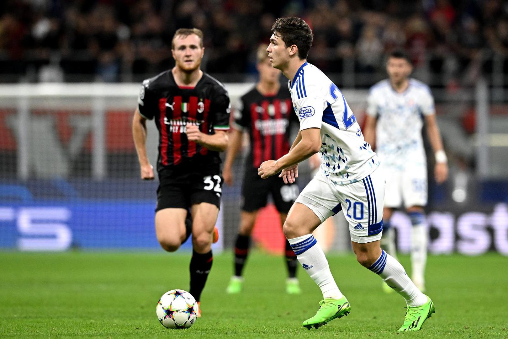 14.09.2022., stadion San Siro, Milano - UEFA Liga prvaka, 2. kolo, skupina E, AC Milan - GNK Dinamo. Antonio Marin Photo: Marko Lukunic/PIXSELL