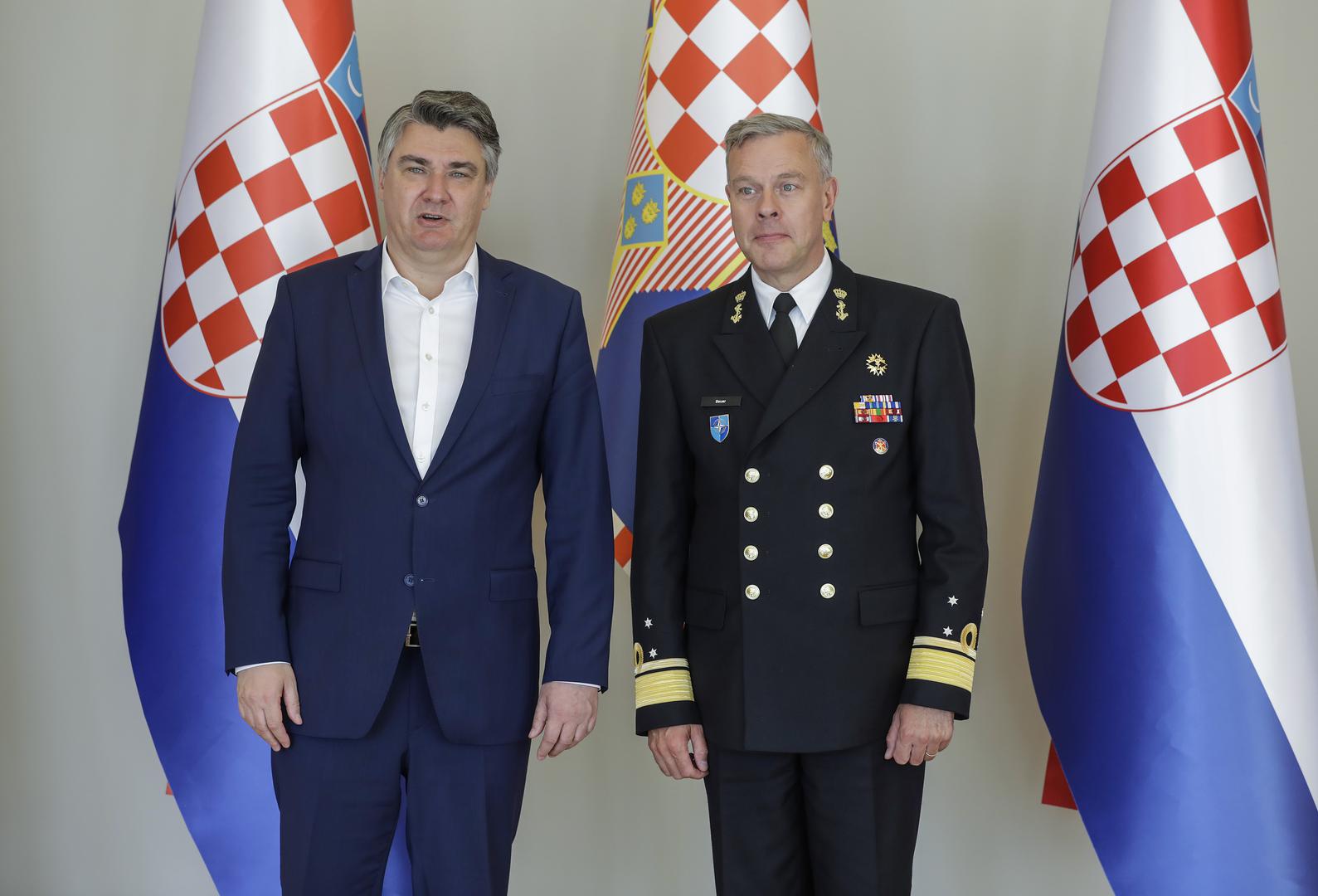 26.05.2022., Zagreb - Predsjednik Republike Zoran Milanovic primio je u posjet admirala Roba Bauera, predsjedavajuceg Vojnog odbora NATO-a. Photo: Jurica Galoic/PIXSELL