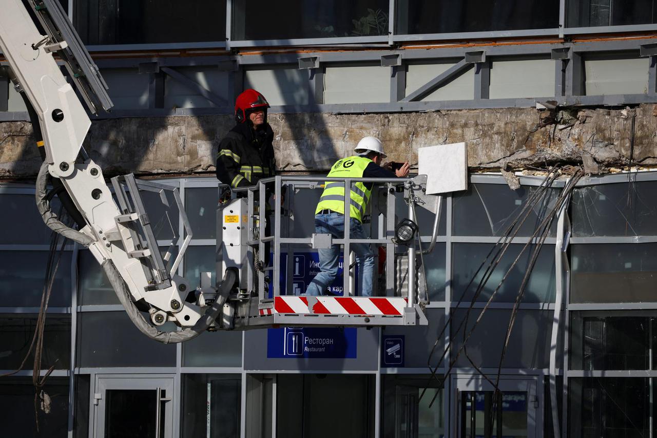 Part of a roof collapsed at a railway station in Novi Sad