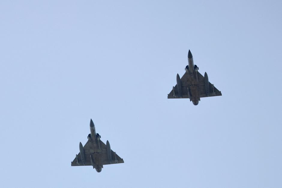 Taiwan Air Force Mirage 2000-5 aircraft fly over Hsinchu Air Base in Hsinchu