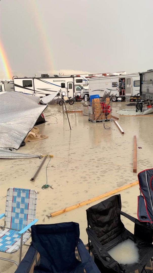 The mud covers the ground at the site of the Burning Man festival in Black Rock, Nevada, U.S., September 1, 2023, in this screen grab obtained from a social media video. Paul Reder/via REUTERS  THIS IMAGE HAS BEEN SUPPLIED BY A THIRD PARTY. MANDATORY CREDIT. NO RESALES. NO ARCHIVES. Photo: PAUL REDER/REUTERS