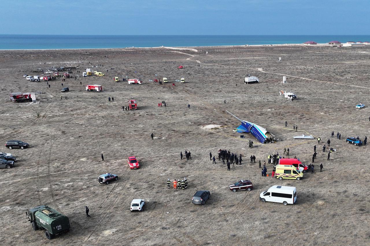 A drone view shows the crash site of a passenger plane near Aktau