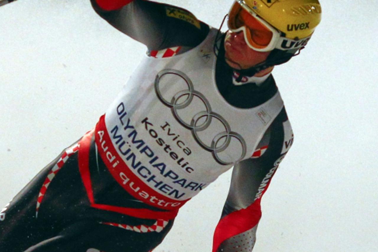 'Croatia\'s Ivica Kostelic celebrates after winning the men\'s Alpine Skiing World Cup parallel slalom in downtown Munich January 2, 2011. Kostelic won the event ahead of Julien Lizeroux from France a