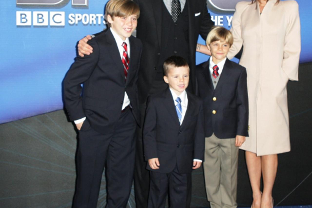 'WORLD RIGHTS  David and Victoria Beckham along with boys Brooklyn, Romeo, Cruz  arriving at The Sports Personality of the Year 2010 at the LG Arena Birmingham, UK. 19/12/2010  BYLINE BIGPICTURESPHOTO