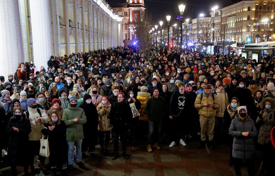 People participate in anti-war protest, in Saint Petersburg