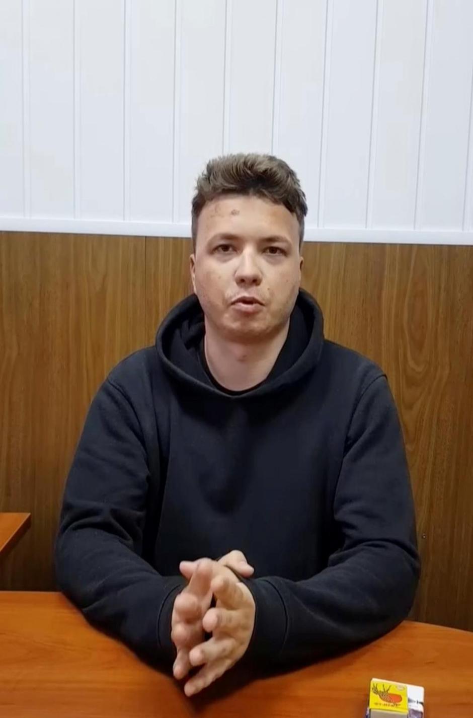 Belarusian blogger Roman Protasevich, detained when a Ryanair plane was forced to land in Minsk, appears in video