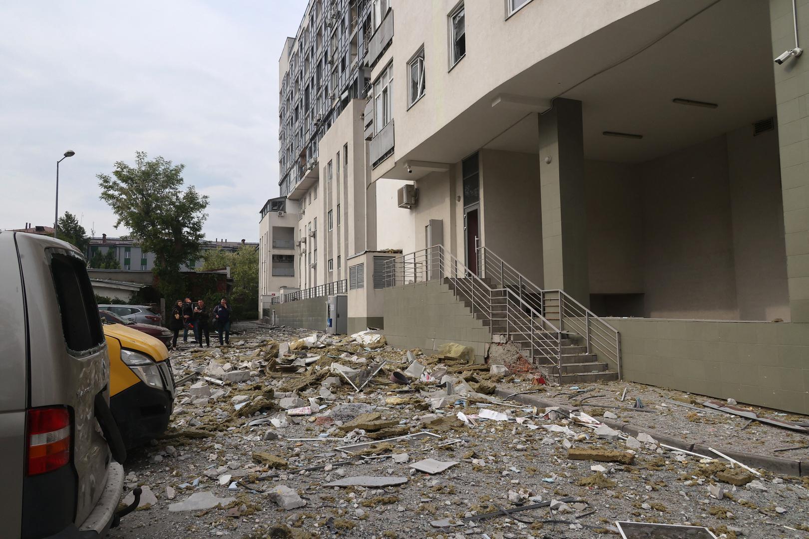 A multi-story residential building damaged by Russian shelling, Kharkiv, northeastern Ukraine, May 14, 2024. A Russian air strike has hit a high-rise residential building in Kharkiv, local officials said, as Russian forces continued to make deeper advances. There was no immediate mention of casualties or the extent of the damage, according to the regional governor, who warned there was a threat of more strikes coming. More than 7,000 people have fled Kharkiv since Russia launched its ground invasion on Friday as Kyiv’s top general warned that while the situation was stabilising, his troops are outgunned and outnumbered. Photo by Viacheslav Madiievskyi/Ukrinform/ABACAPRESS.COM Photo: Madiyevskyy Vyacheslav/Ukrinform/ABACA