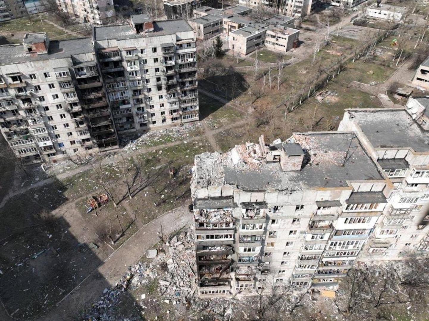 A view of destroyed buildings amid the ongoing Russian invasion of Ukraine, in Vuhledar, Ukraine in this still image released on March 26, 2023. Head of Donetsk Civil-Military Administration Pavlo Kyrylenko/Handout via REUTERS THIS IMAGE HAS BEEN SUPPLIED BY A THIRD PARTY. MANDATORY CREDIT. NO RESALES. NO ARCHIVES Photo: HEAD OF DONETSK CIVIL-MILITARY A/REUTERS