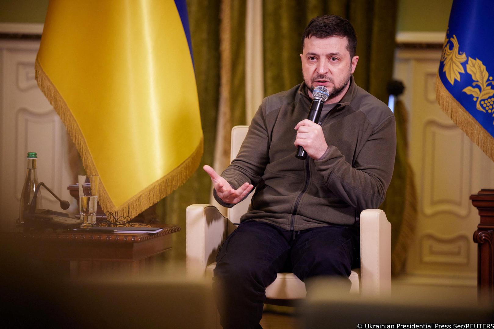 Ukrainian President Volodymyr Zelenskiy speaks during a news conference for foreign media in Kyiv, Ukraine March 12, 2022.  Ukrainian Presidential Press Service/Handout via REUTERS ATTENTION EDITORS - THIS IMAGE HAS BEEN SUPPLIED BY A THIRD PARTY. Photo: Ukrainian Presidential Press Ser/REUTERS