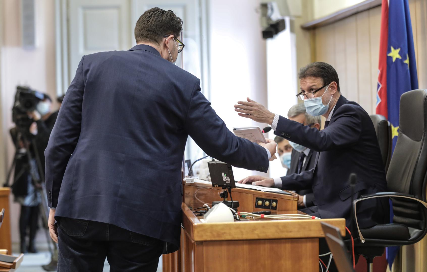 07.04.2021., Zagreb - Aktualnim prijepodnevom pocela je 7. sjednica Hrvatskog sabora. Pedja Grbin, predsjednik Sabora Gordan Jandrokovic Photo: Robert Anic/PIXSELL