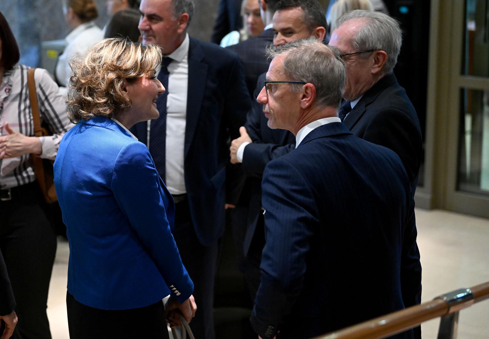 22.05.2023., Zagreb - U koncertnoj dvorani Vatroslav Lisinski predsjednik Vlade Andrej Plenkovic otvorio je konferenciju Ulazak Hrvatske u Europski stabilizacijski mehanizam kao 20. clanica. Martina Dalic, Boris Vujcic Photo: Marko Lukunic/PIXSELL