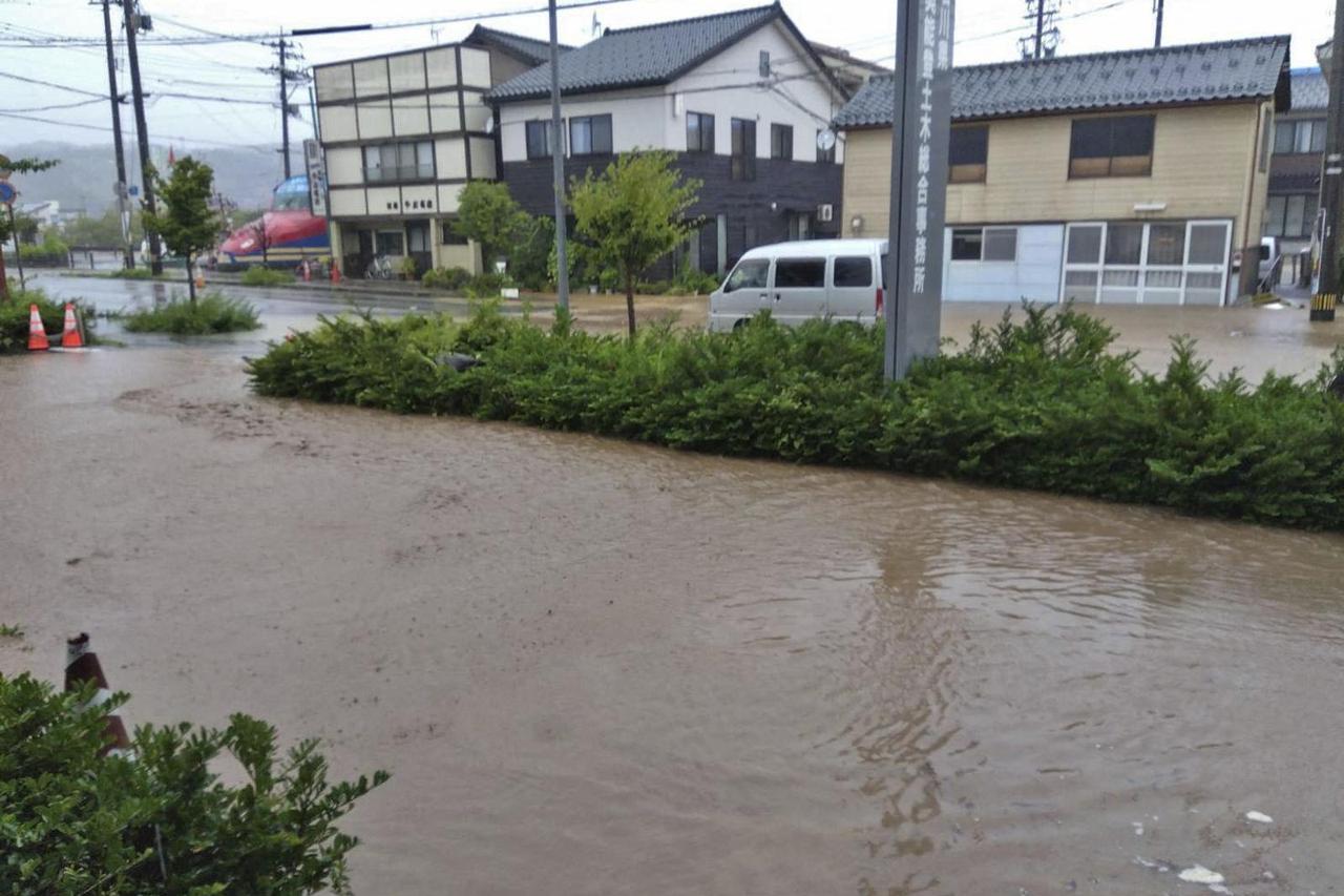 Flooded part of downtown is pictures in Wajima