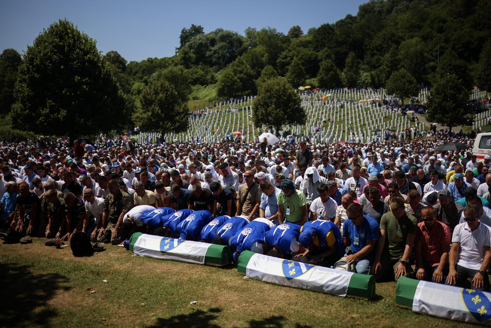 11.07.2024., Potocari, Bosna i Hercegovina - U Memorijalnom centru Srebrenica-Potocari obiljezena 29. godisnjica genocida nad Bosnjacima "Sigurne zone UN-a" Srebrenica, te je klanjana dzenaza i obavljen ukop za 14 nevinih zrtava genocida u Srebrenici. Photo: Armin Durgut/PIXSELL