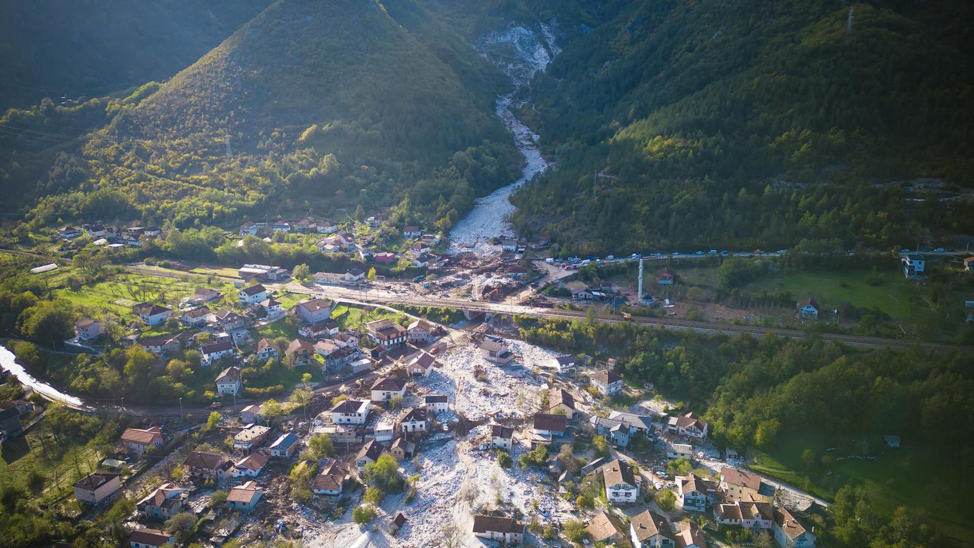 07.10.2024., Jablanica - Pogled iz zraka na mjesto Donje Jablanica i kamenolom iz kojeg je krenula lavina kamenja zajedno s bujicom. Photo: Denis Kapetanovic/PIXSELL