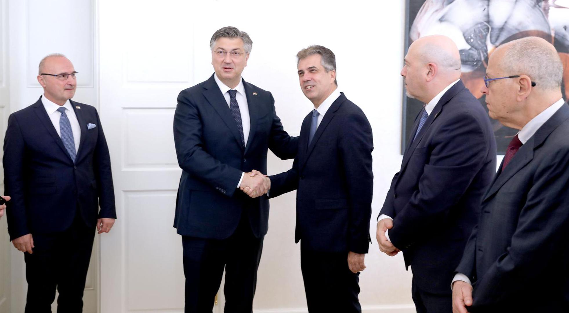 29.05.2023., Zagreb - Predsjednik Vlade Andrej Plenkovic primio je u Banskim dvorima ministra vanjskih poslova Drzave Izrael Elija Cohena. Photo: Patrik Macek/PIXSELL