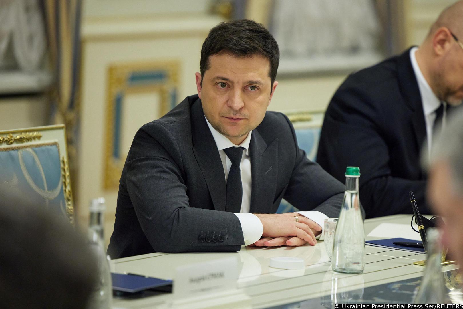 Ukrainian President Volodymyr Zelenskiy meets with leaders of parliament fractions and groups in Kyiv, Ukraine February 22, 2022. Ukrainian Presidential Press Service/Handout via REUTERS ATTENTION EDITORS - THIS IMAGE WAS PROVIDED BY A THIRD PARTY. Photo: Ukrainian Presidential Press Ser/REUTERS