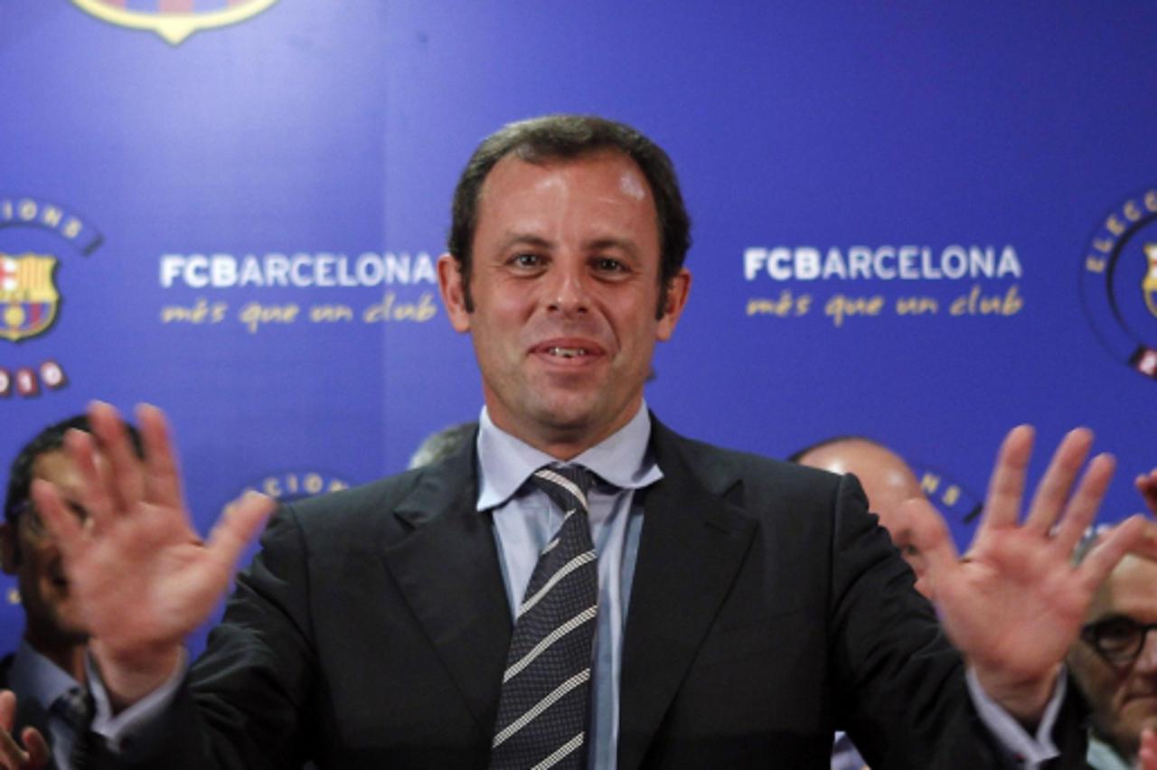 'Sandro Rosell celebrates after winning the elections in Barcelona June 14, 2010. Rosell will be the next president of Barcelona after winning a landslide vote among club members on Sunday, the Spanis