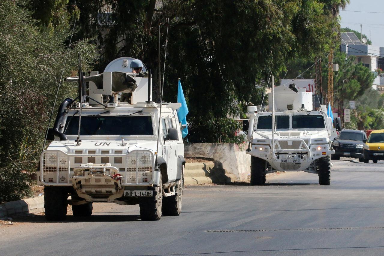 FILE PHOTO: UN peacekeepers (UNIFIL) vehicles are seen parked in Marjayoun